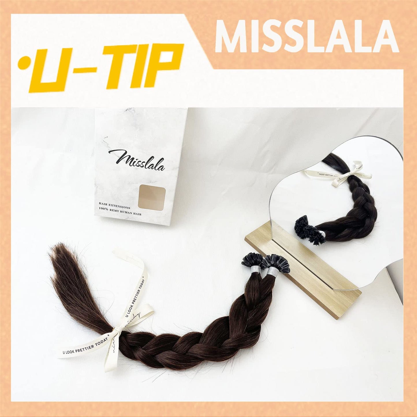 16 Inch Misslala U Tip Hair Extensions Human Hair Brown Pre Bonded Hair Extensions Color #2 Darkest Brown U Tip Brown Hair Extensions Real Human Hair Medinum Length 50g 50s