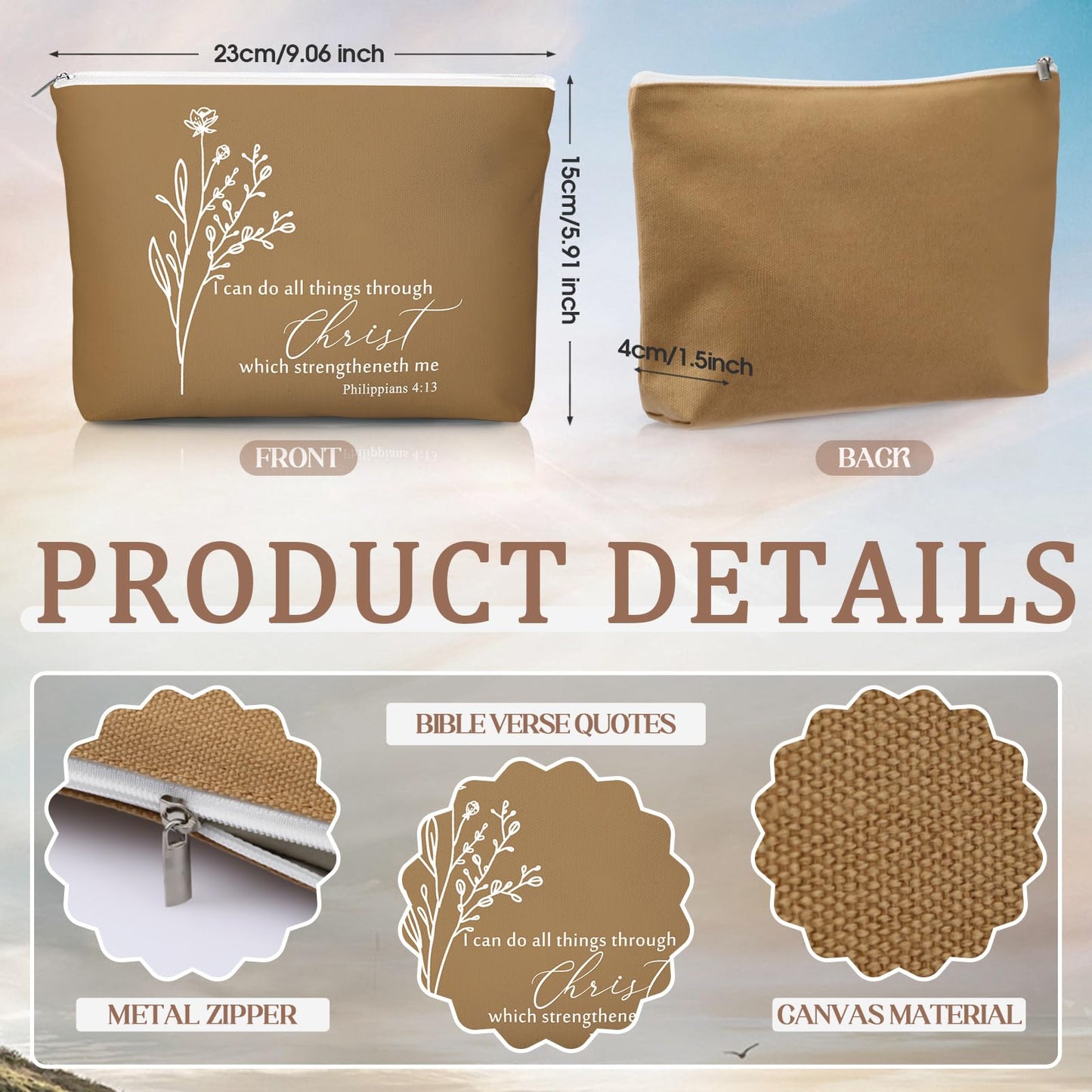 Reginary 30 Set Christian Gifts for Women Bulk 30 Religious Canvas Makeup Bags 30 Bible Verse Compact Mirrors Church Inspirational Appreciation Gifts for Mom Clergy(Neutral Colors,Aesthetic Style)