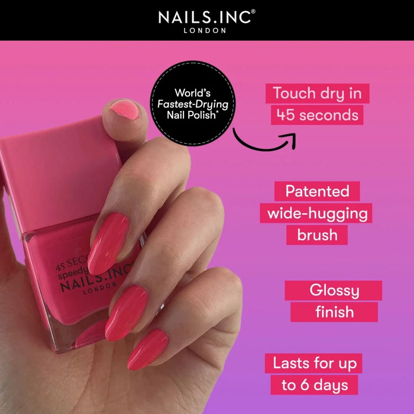 Nails Inc 45 Second Speedy Gloss, Natalie, Pale Yellow, Neon, No Chip, Long Lasting, Quick Dry, Air Dry, Professional Manicures & Pedicures, Fingernails & Toenails, Vegan Nail Polish, 0.47 Fl Oz