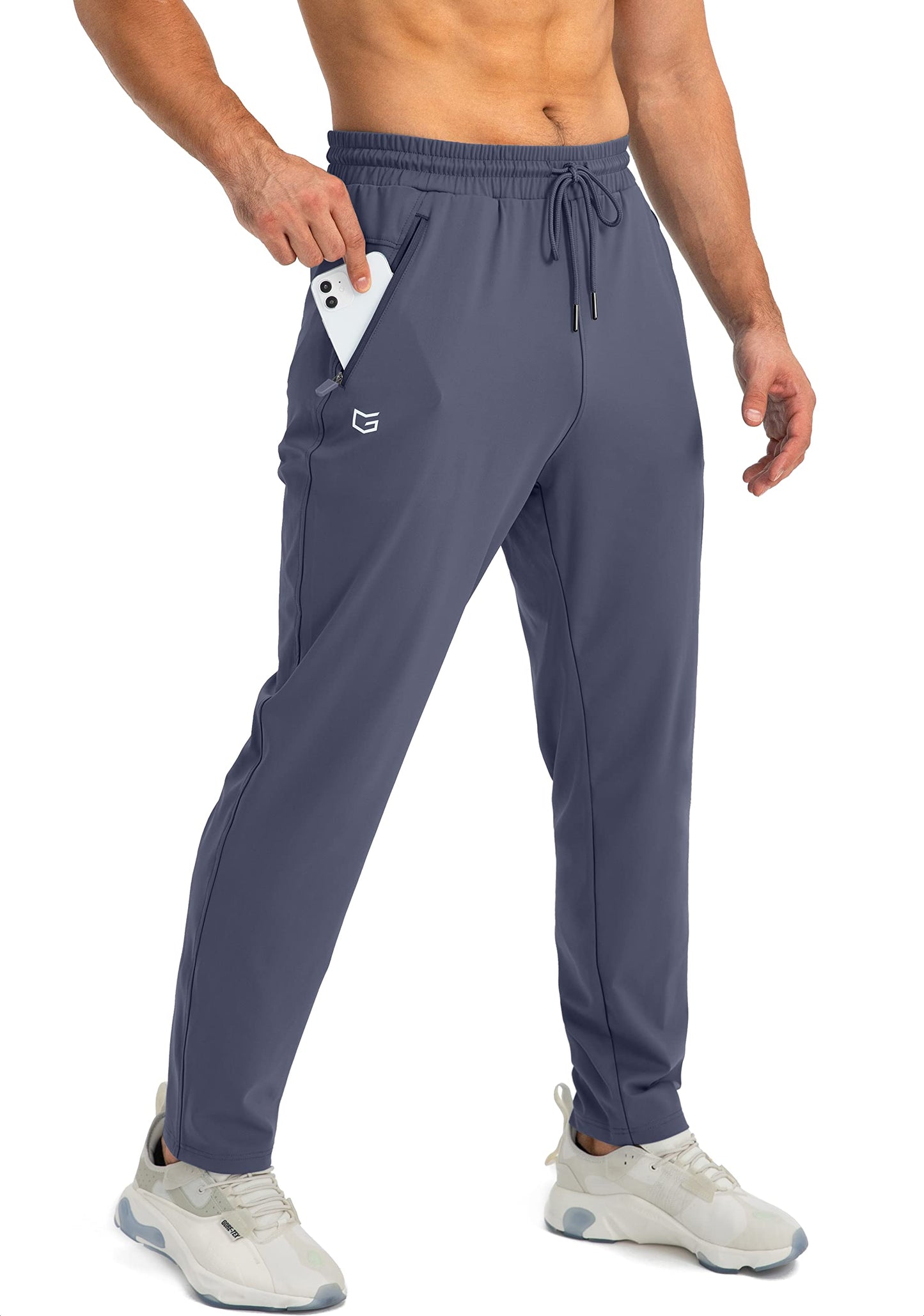 G Gradual Men's Sweatpants with Zipper Pockets Tapered Joggers for Men Athletic Pants for Workout, Jogging, Running (Dusty Blue, Large)