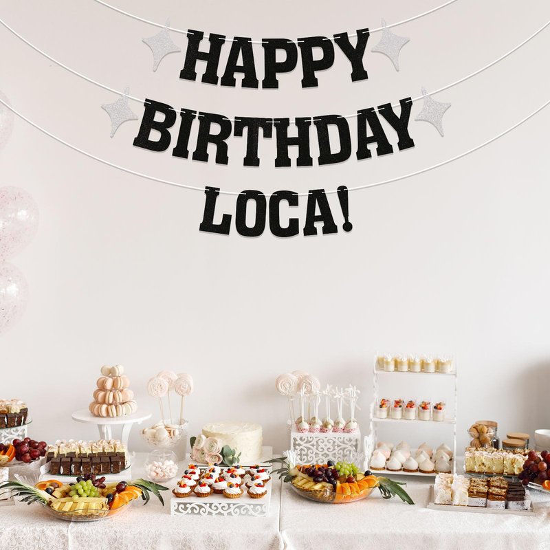 Happy Birthday Loca Banner Vampire Birthday Party Decorations Funny Birthday Party Decorations for Her 18th, 21st, 25th 30th Birthday Party Banner Black Glitter