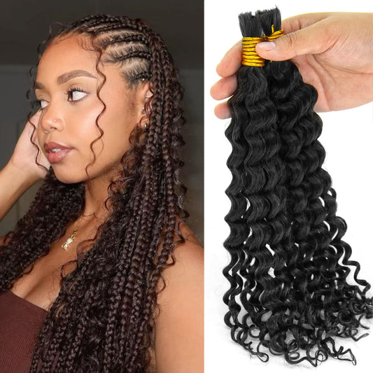 Topnormantic Human Braiding Hair for Boho Braids, 12A Boho Hair for Braiding Knotless Curly Natural Black 16 Inch 100g Unprocessed Brazilian Virgin Human Hair Bulk Tangle-Free Deep Wave Bohemian Braid