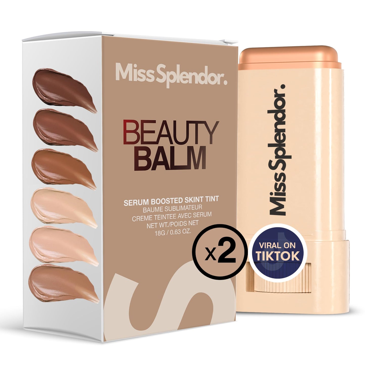 Miss Splendor Beauty Balm Skin Tint 2 Pack– (Shade 1) Serum-Boosted Skin Tint Stick for Black Women, Hybrid Foundation & Skincare, Splendor Skin Tint, Sheer-to-Light Buildable Coverage