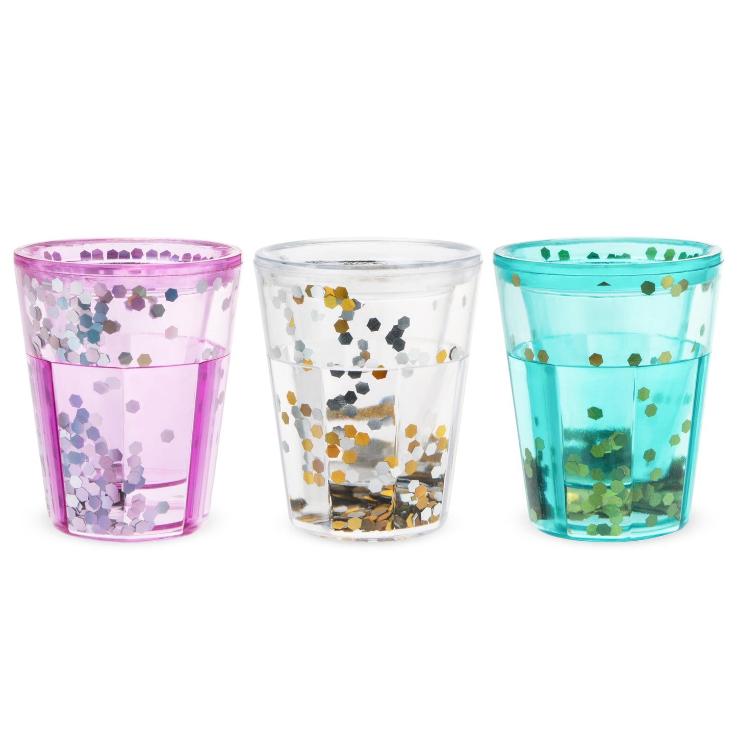 Blush Mermaid Glitter Fun Shot Glasses Set, Shooter Cups for Hosting Birthday Bachelorette, Party Essentials, Outdoor, 1.5 oz, Set of 3, Multicolor