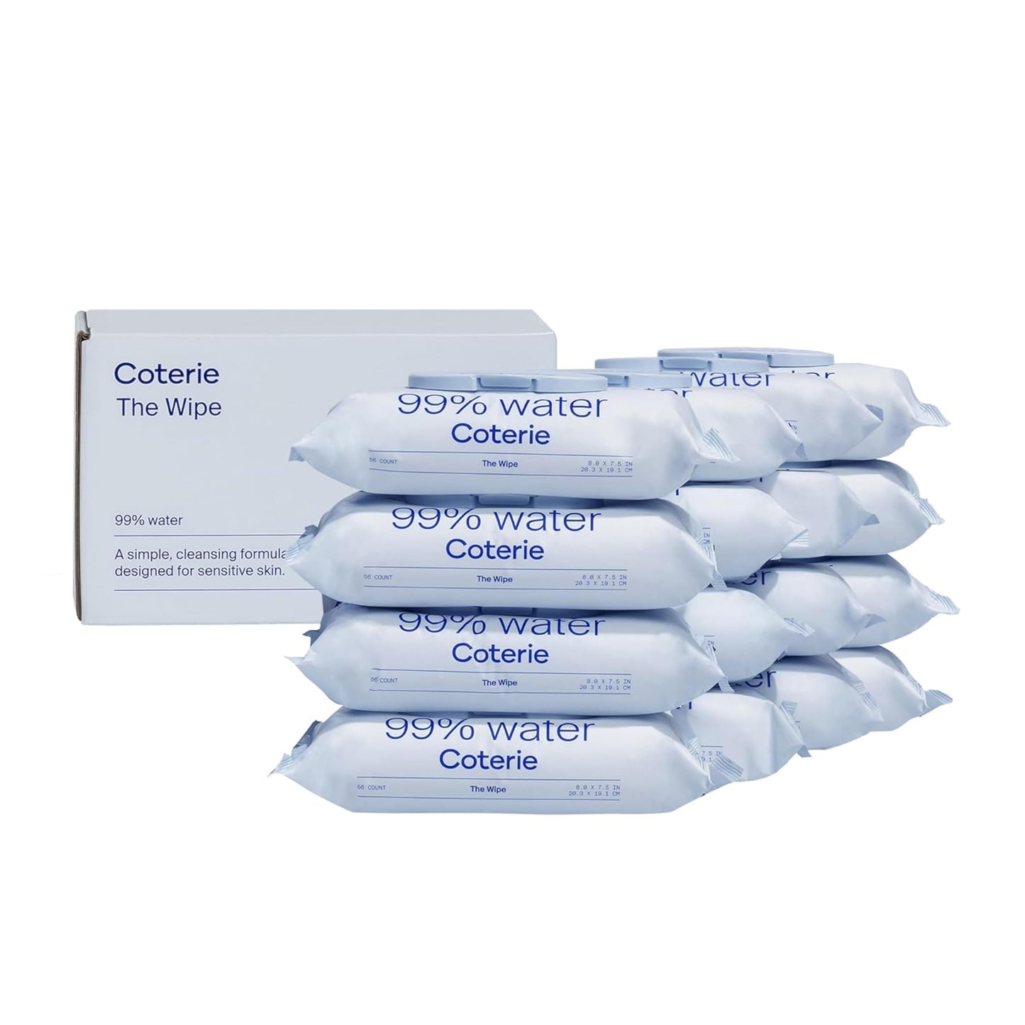 Coterie Baby Wipes for Sensitive Skin, Plant-Based and Plastic-Free Fibers, 99% Water, Hypoallergenic, pH Balanced, Unscented, Clean and Gentle Baby Essentials, 16 Pack, 896 Count