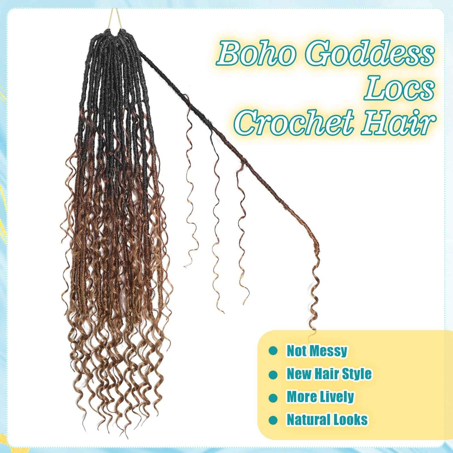 30 inch Boho Soft Locs Crochet Hair 8 Packs Boho Faux Locs Crochet Hair Pre-looped Goddess Locs Hair with Curly Ends Bohemian River Locs for Black Women (1B/30/27#）