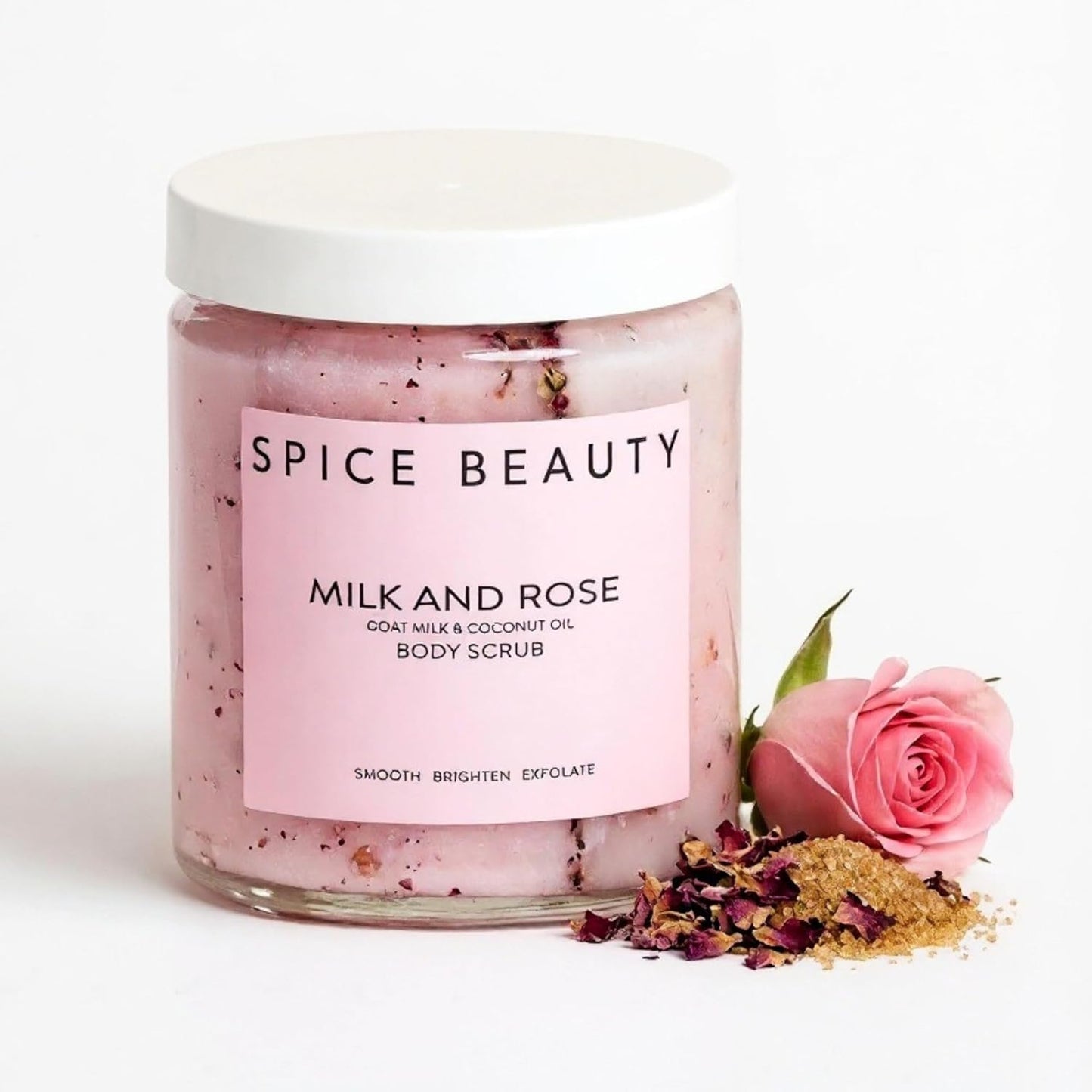 Milk and Rose Body Scrub - In-Shower Moisturizer with Coconut Oil & Shea Butter | Gentle Exfoliation | 9 Oz