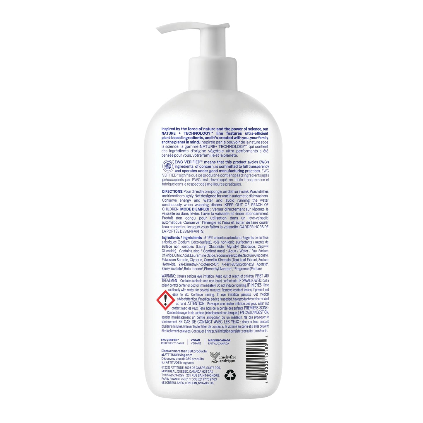 ATTITUDE Dish Soap, EWG Verified, Plant-Based & Vegan Dishwashing Liquid, Naturally Derived, Wildflowers Scent, 33.8 Fl Oz