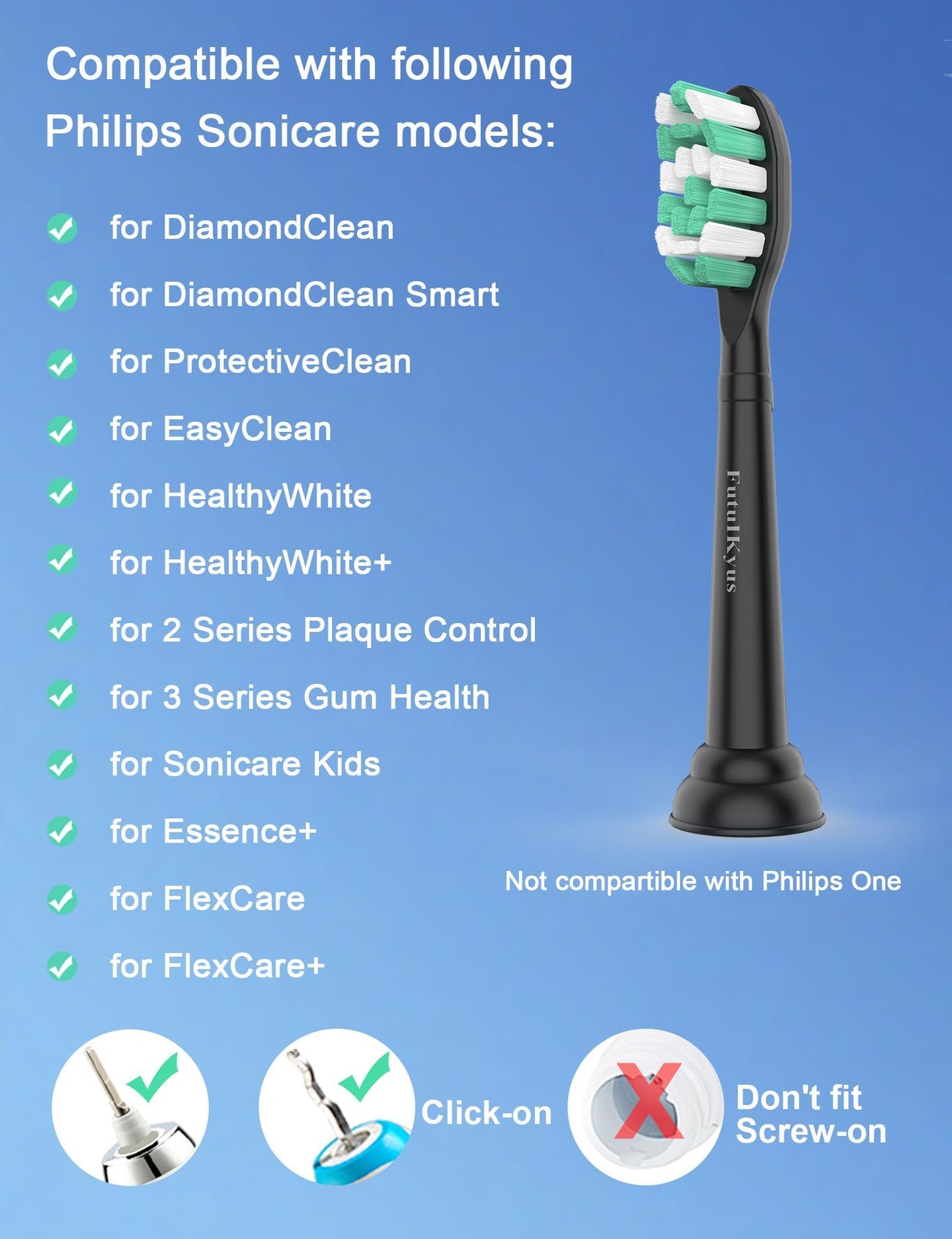 Toothbrush Replacement Brush Heads for Philips Sonicare C1 C2 ProtectiveClean 4100 5100 5300, Electric Sonic Tooth Refill Head Plaque Control, 10 Pack, Black