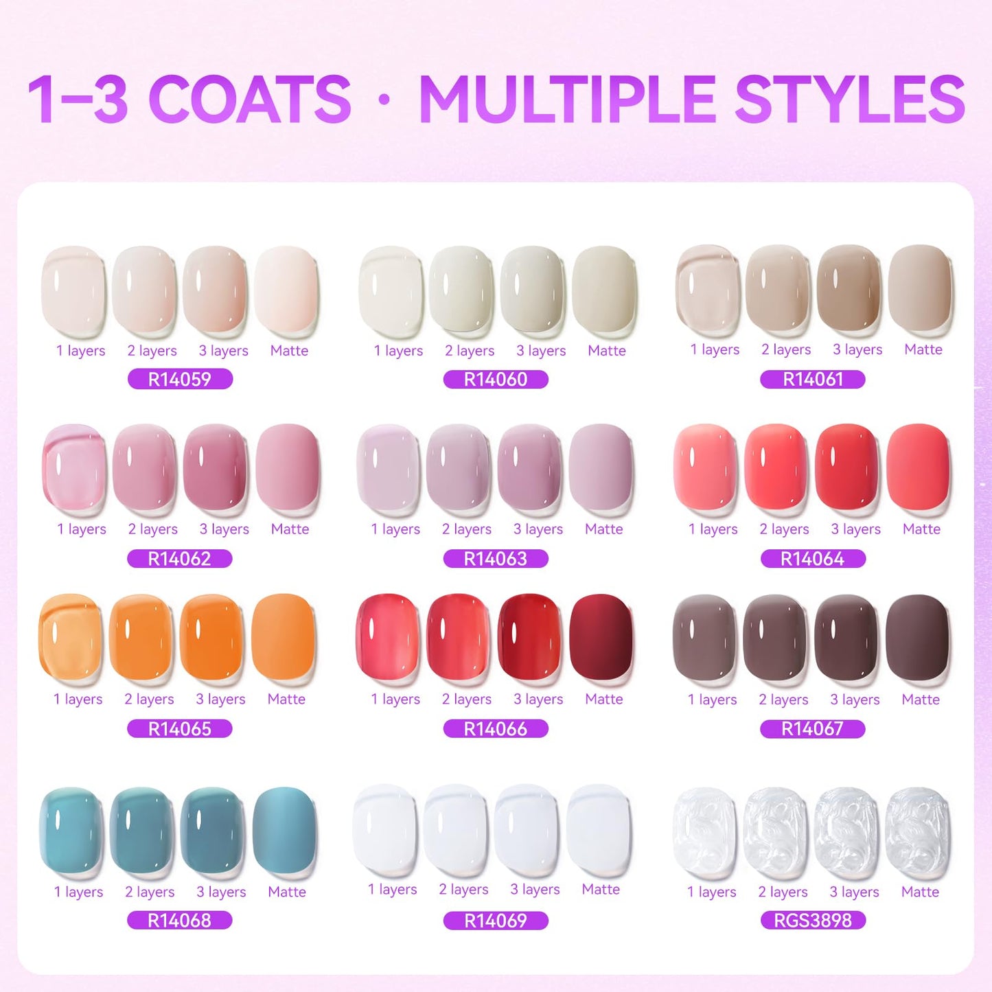gelike ec Jelly Gel Nail Polish: 12 Colors Nail Gel Polish Set– HEMA Free Easy to Use & Quick Soak Off On Natural or Acrylic Nails – for Beginners & Young Women DIY Manicure Art at Home