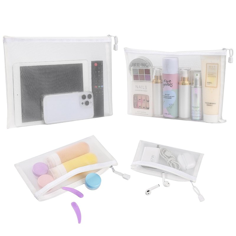 24 Pack Nylon Mesh Makeup Bags Cosmetic Bags Mesh Zipper Pouch Pencil Case Travel Organizer Bags 4 Sizes (White)