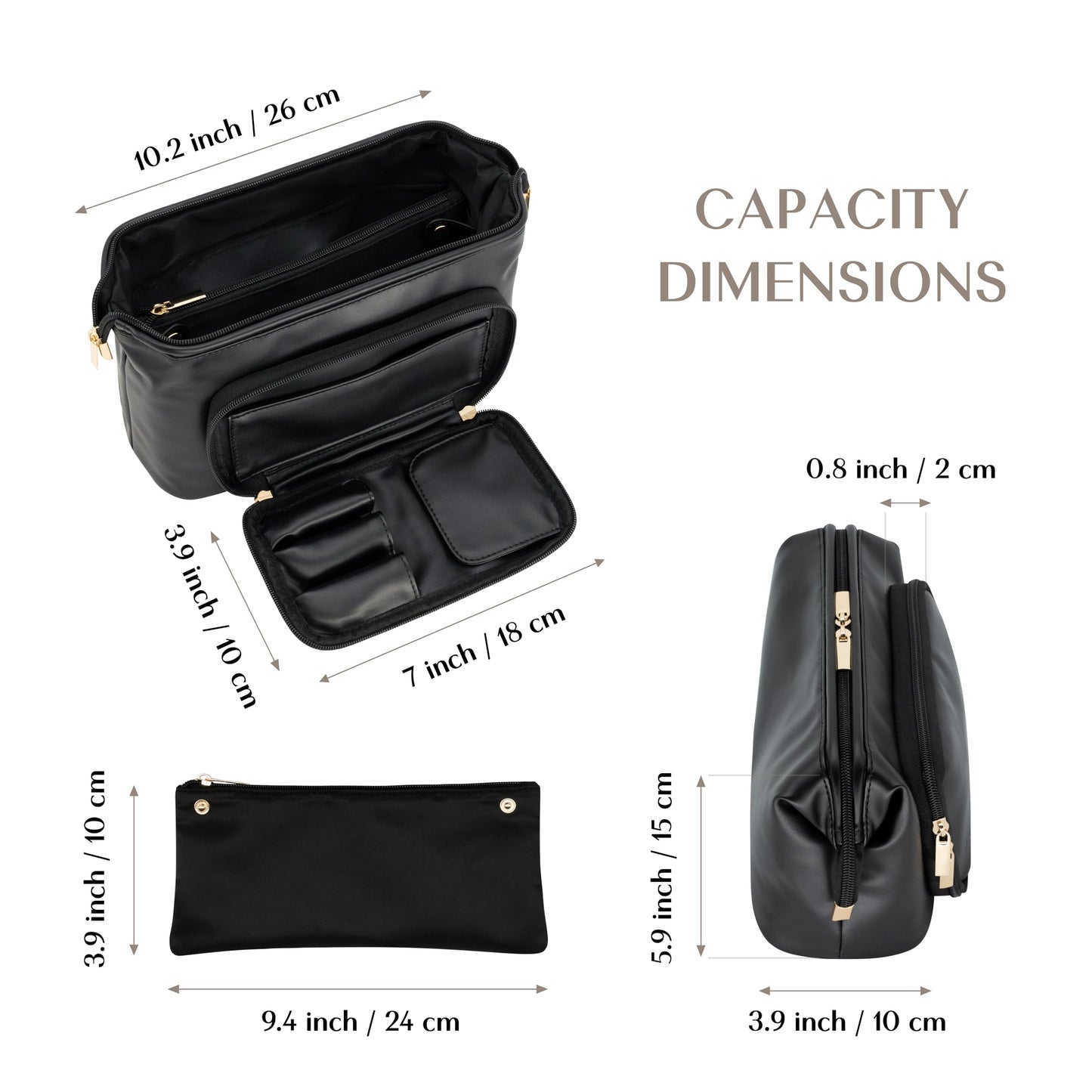 TREND-X PU Leather Makeup Bag with Brush Compartment, Open Flat Travel Cosmetic Organizer for Women, Large Capacity Vanity Makeup Bag