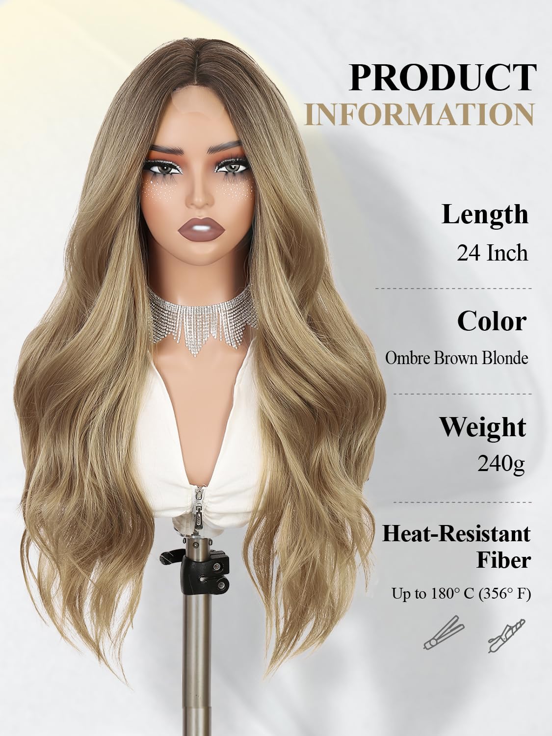 quickwig Ombre Blonde Wig Realistic HD Lace Scalp Long Curly Wavy Wigs for Women Blonde Synthetic Layered Wave Wig Long Wavy Middle Part Curly Wigs Heat Resistant Fiber for Daily Cosplay Halloween
