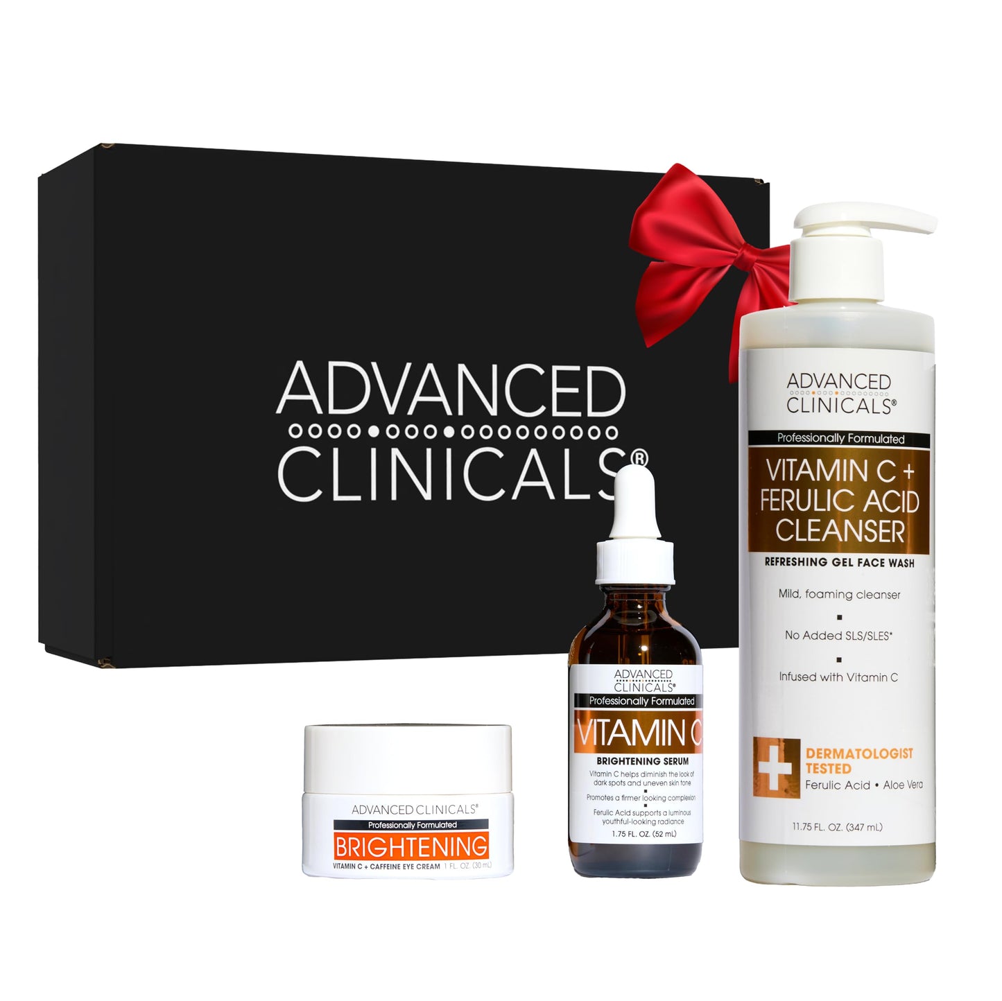Advanced Clinicals 3 Pack Glow Getter Vitamin C Skin Care Set | Vitamin C Serum + Facial Cleanser Face Wash + Under Eye Cream | Anti Aging Gift Set Box For Women & Men, 3PC