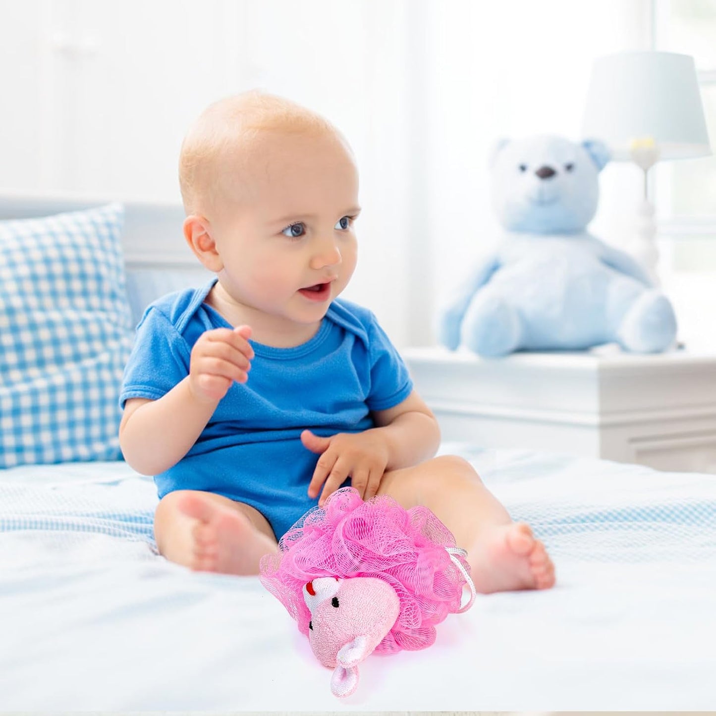 Kids Bath Loofahs - 15 Pack Cute Cartoon Animal Exfoliating Sponges | Small Travel Shower Poufs