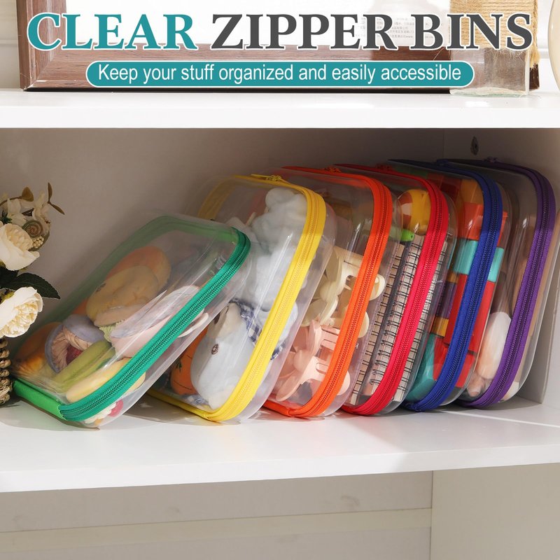 Sanwuta 6 Pcs Clear Hard Zipper Case Plastic Zipper Pouches Transparent Makeup Bag Pencil Case Pouches Toiletry Diaper Bag for Travel Toy Storage Organizer Bins