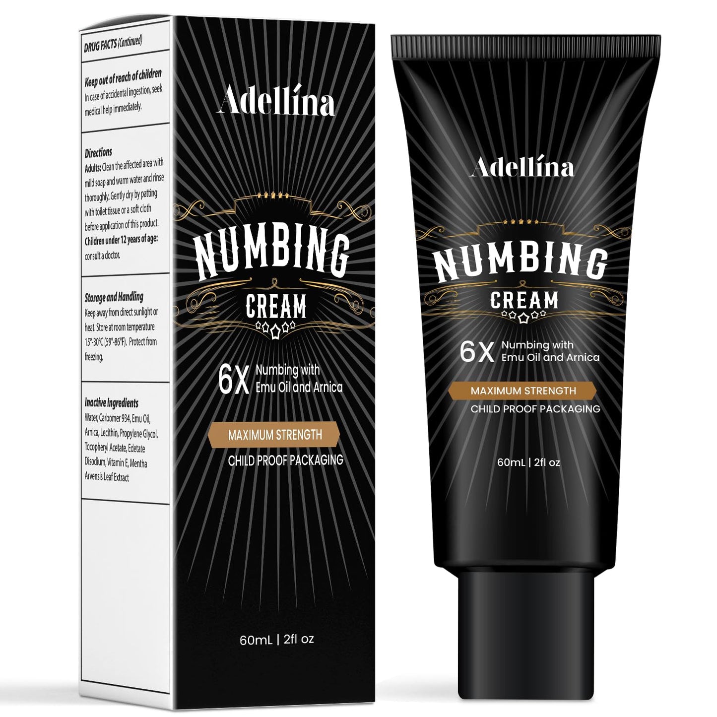 Adellina Numbing Cream Maximum Strength: Long Lasting Extra Soothing with Arnica and Elmu Oil (2 Fl Oz (Pack of 1))