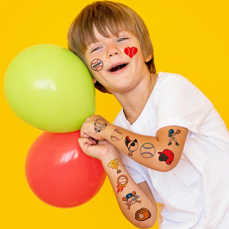 102 PCS Baseball Temporary Tattoos Sticker Softball Sports Theme Birthday Party Supplies Decorations Favors Gifts Boys Girls Adults Sporting Fans Game Player Cute Tattoo School Reward Prizes