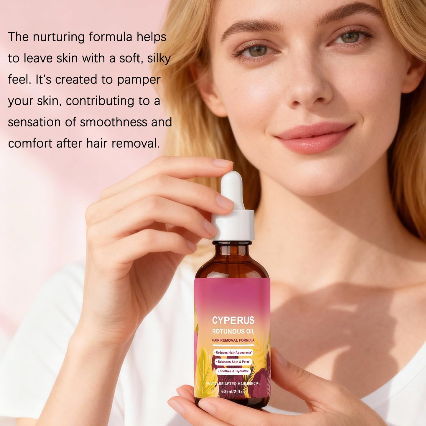 WOJJ Cyperus Rotundus Oil for Natural Hair Reduction, 60ml Hair Inhibiting Oil with Jojoba & Rosehip, Soothing and Moisturizing Body Oil for All Skin Types (1)