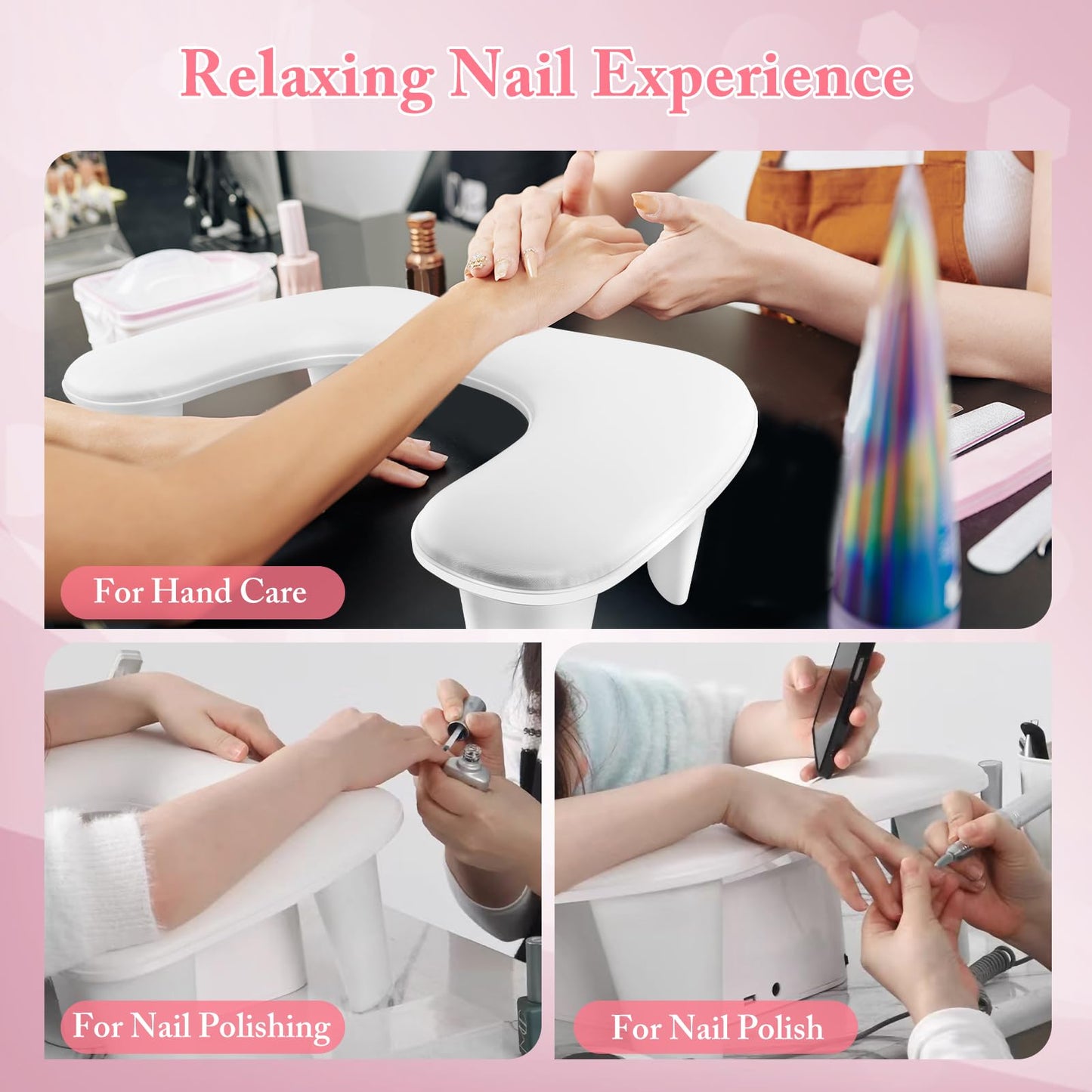 Manicure Nail Arm Rest for Clients, U shaped Nail Hand Rest Stand for Nails Tech, Professional PU Leather Nail Tech Arm Rest with Detachable Nail Holder Cushion for Nail Foot Hand Salon Home Use