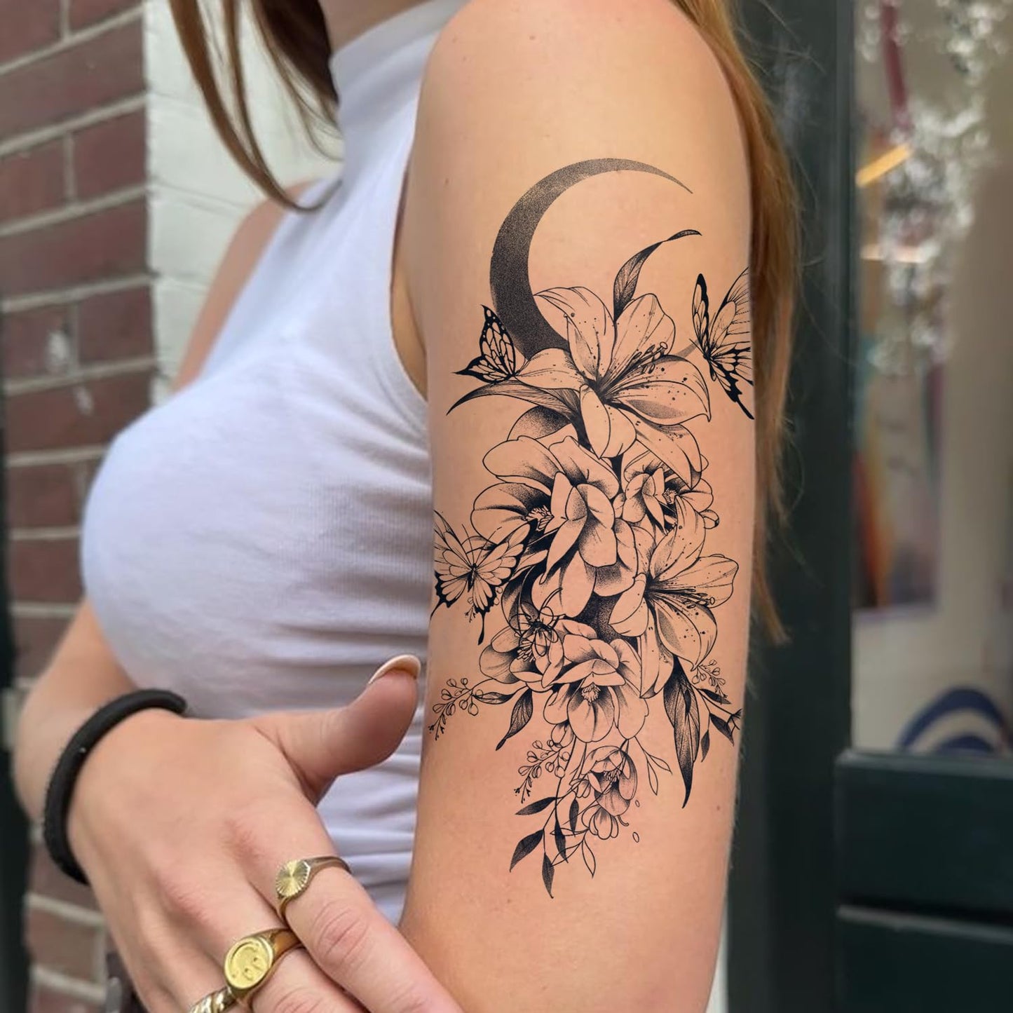 UBICA 2 Sheets Semi Permanent Tattoos, Temporary Tattoo for Women, Lasts 7-15 Days Water-Resistant Fake Tattoo Stickers, Realistic Flower Design for Party (7.5x4.8 in), Non-Reflective & Safe for Skin