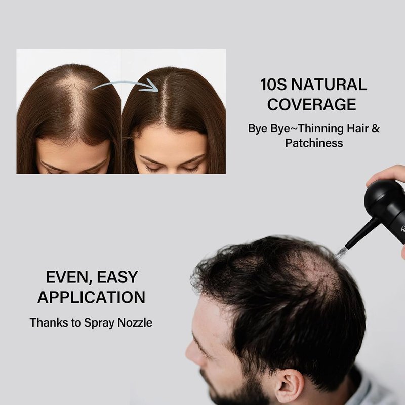 Hair Building Fibers - Thicker Fuller Hair & Beard Enhancer | 2-in-1 Kit with Spray Applicator (Black)