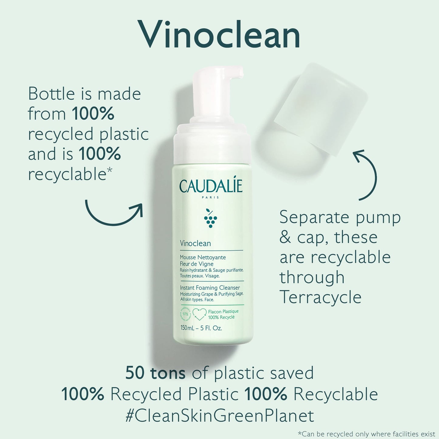 Caudalie Vinoclean Gentle Instant Foaming Facial Cleanser - 150 mL