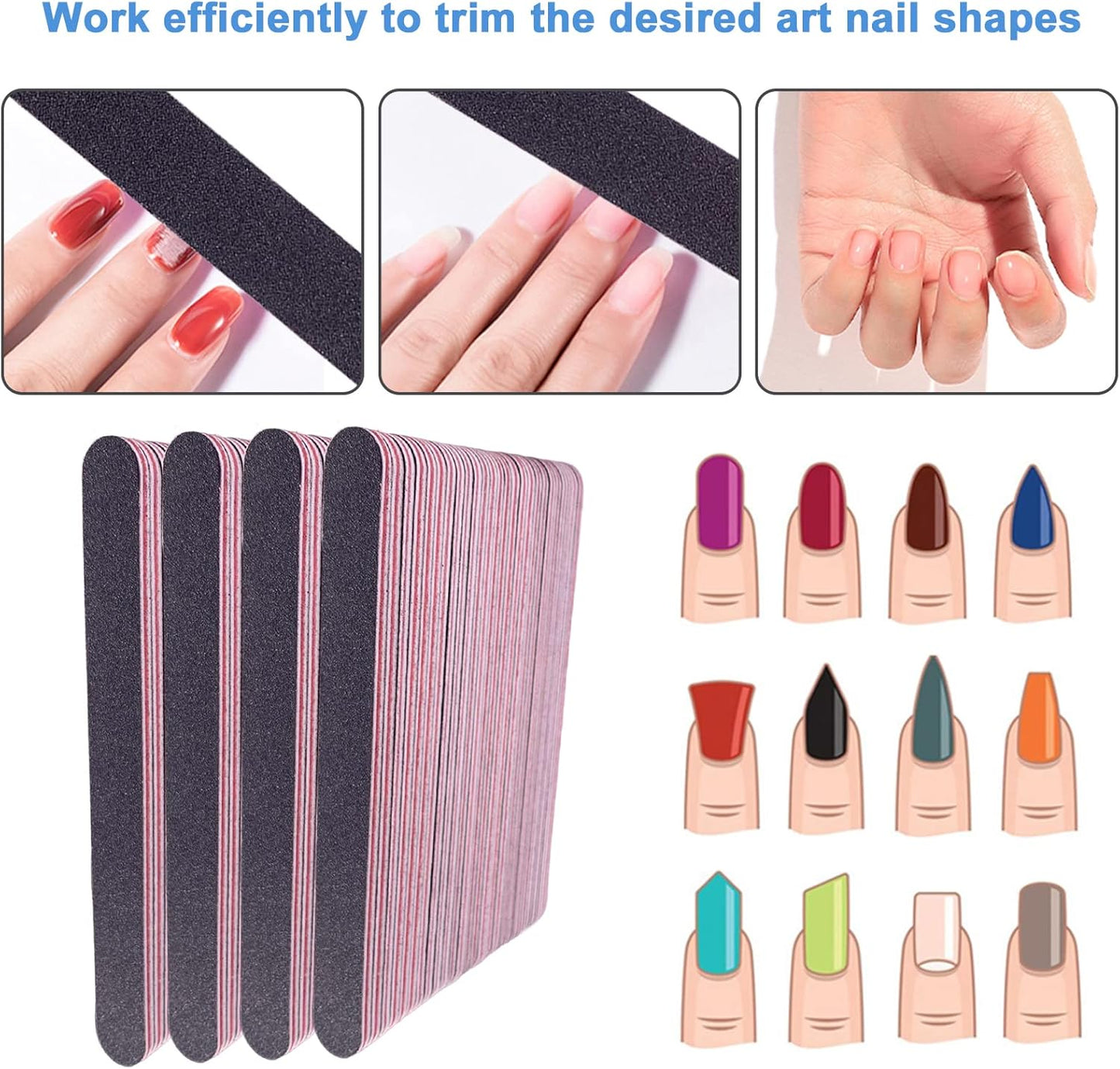 Emery Board Nail Files - 100 Pcs Double-Sided 100/180 Grit for Acrylic & Natural Nails | Professional Manicure Set