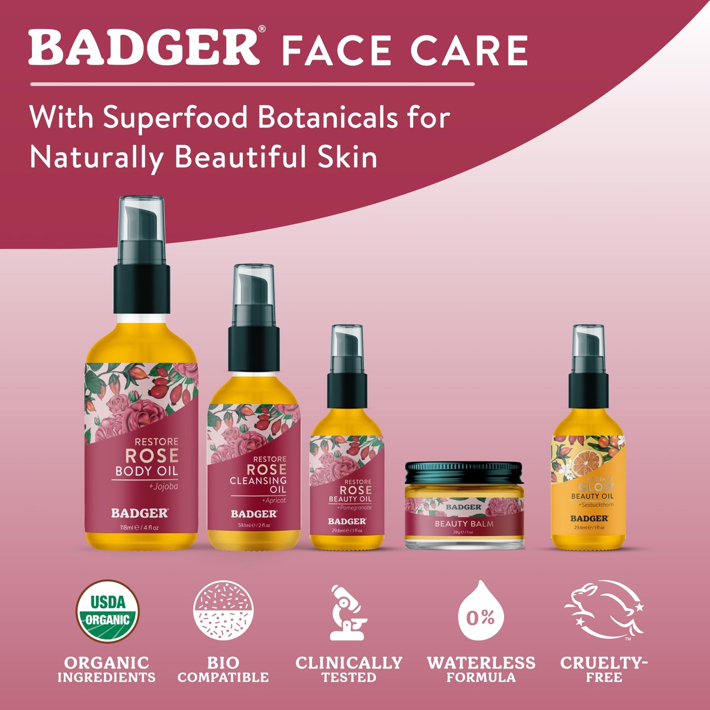 Badger Rose Body Oil, 100% Organic Rose Scented Body Oil, All Natural Body Moisturizer, Organic Jojoba & Rose Oils Soothe Dry Skin, 4 fl oz Glass Bottle