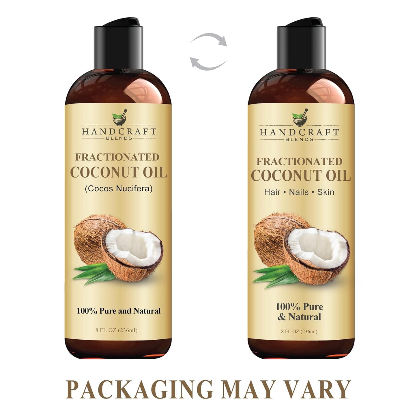 Handcraft Blends Fractionated Coconut Oil - 8 Fl Oz - 100% Pure and Natural - Premium Grade Carrier Oil for Skin and Hair - Hair and Body - Massage