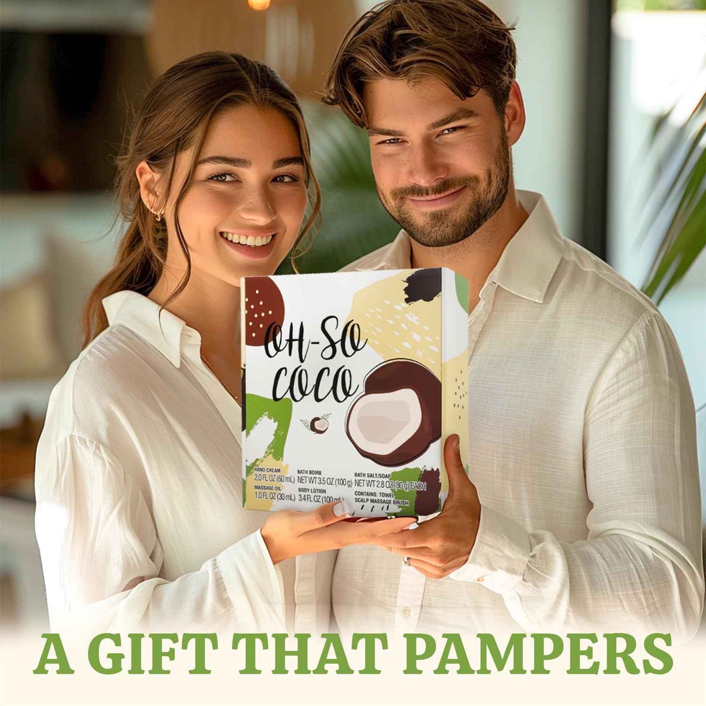 #BFFLOVE Coconut Spa Gift Set for Women: 8pc Bath Set with Bath Bomb, Massage Oil, Towel & More