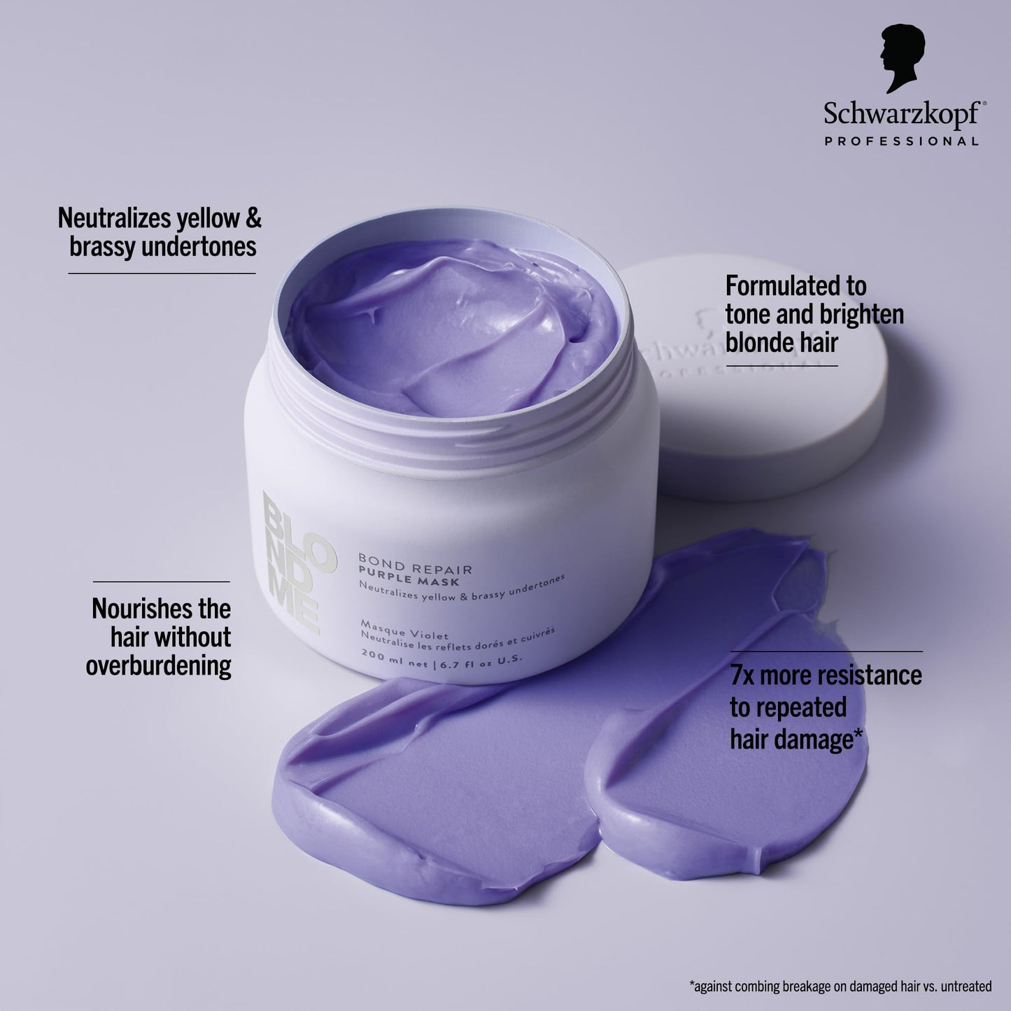 BlondMe Bond Repair Purple Mask for Blonde Hair | Neutralizes Yellow & Brassy Tones | Maintain, Refresh, & Enrich | For Moisturized, Healthy-Looking Cool-Toned Blondes