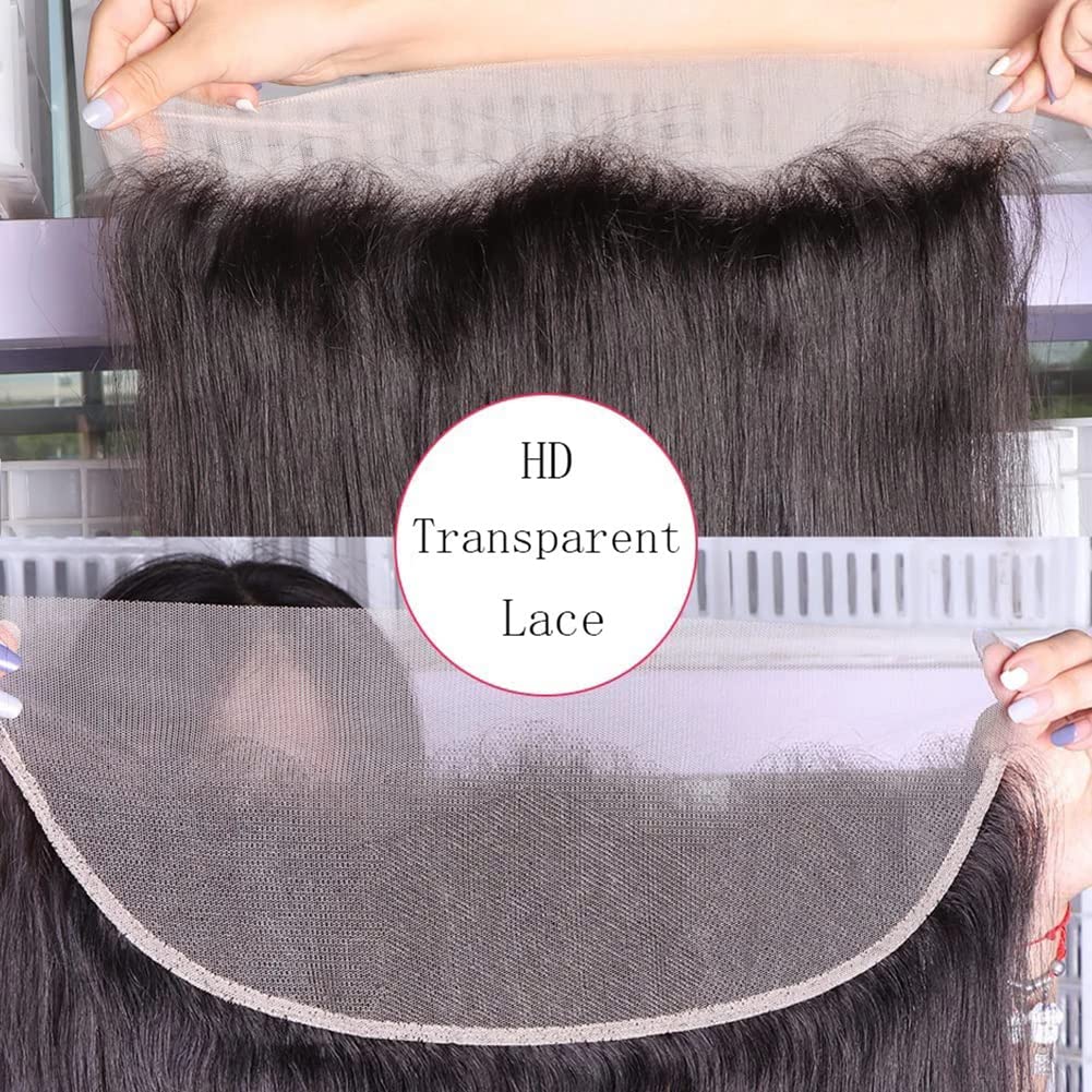 serwell Straight Lace Frontal Closure 13x4 Ear to Ear HD Lace Front Free Part Brazilian Virgin Human Hair Transparent Lace Pre Plucked with Baby Hair 150% Density (12 Inch)