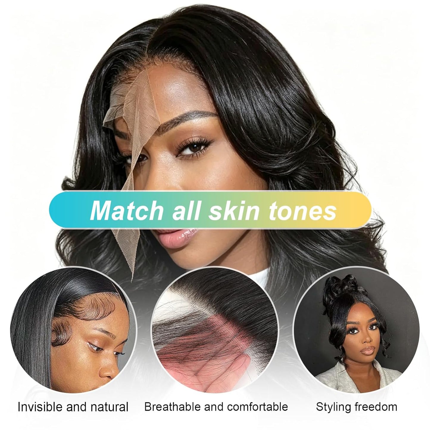 13 x 4 Lace Frontal Closure - Body Wave HD Transparent Lace Front With Bangs | 100% Remy Human Hair, 150% Density, Natural Color, 18 Inch