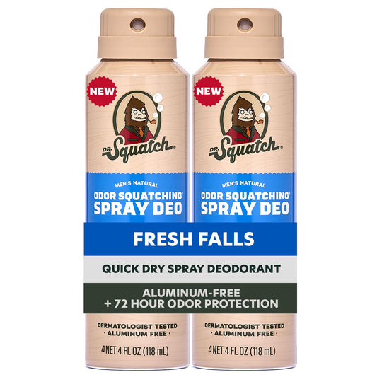 Dr. Squatch Spray Natural Men’s Deodorant – Quick Dry Deodorant Men, Aluminum Free, Dermatologist-Tested – Created for all Skin Types – Fresh Falls, 4oz (2-Pack)