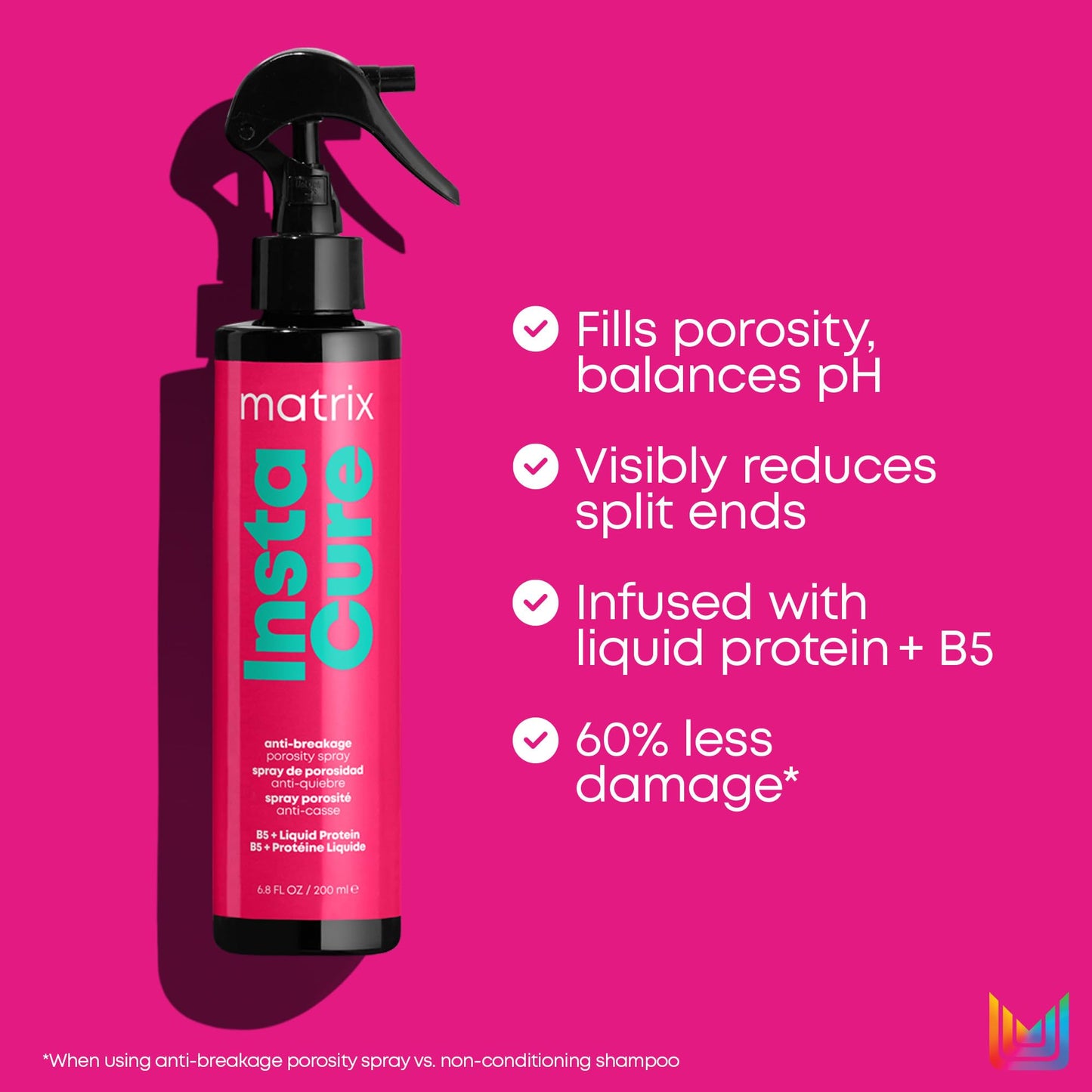 Matrix Instacure Anti-Breakage Leave-In Porosity Spray - Reduces Split Ends & Detangles, Repairs & Strengthens Hair, For Dry, Damaged, Color-Treated & Brittle Hair, 6.8 Fl Oz
