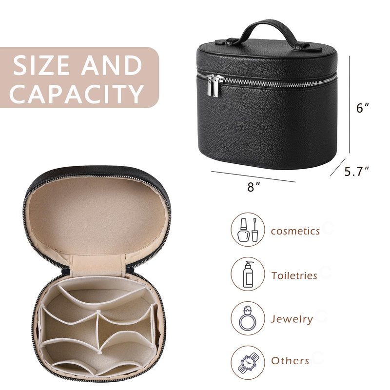 Lestikave Makeup Bag Vanity Case with Divider and Handle, Aesthetic Makeup Bags, Waterproof PU Leather Toiletry Bag for Women Girls, Portable Cosmetic Organizer Bag (03Black)