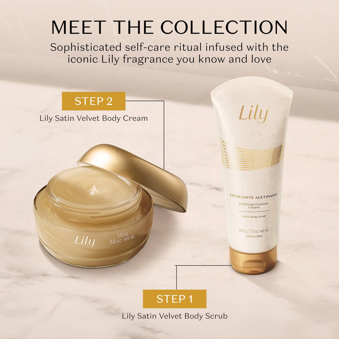 O BOTICARIO Lily Satin Velvet Body Cream, Luxurious Moisturizing Cream with Adored Lily Fragrance, 8.8 Ounce (250g)