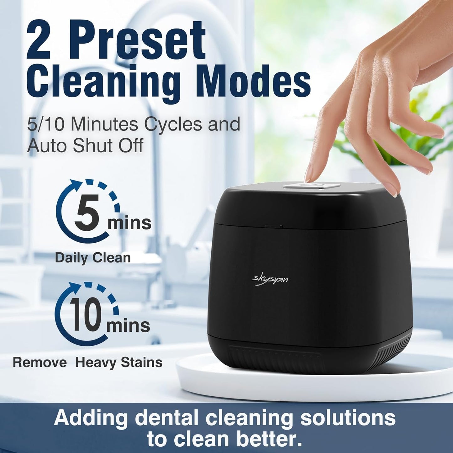 Ultrasonic Retainer Cleaner - 45KHz Dental Appliance & Jewelry Cleaner | 2 Modes, Quiet Operation, 6.8oz Black