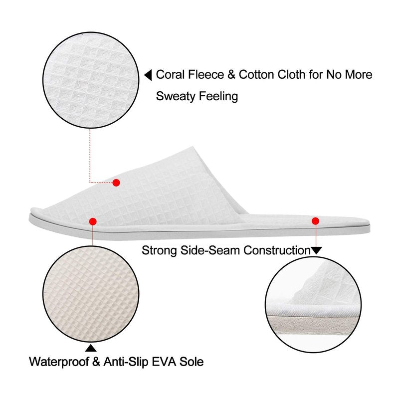 AhfuLife 10 Pairs of Waffle Spa Slippers, Closed Toe White Slippers - Fit Most Men and Women for Spa, Party Guest, Hotel and Travel
