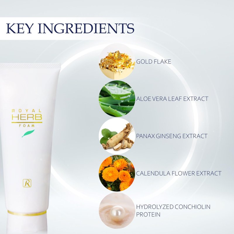 ROYALCOSMETICS ROYAL HERB FOAM Facial Foaming Cleanser Moisturizing with Aloe Vera Leaf Extract, Ginseng Extract and Gold, 4.23 OZ / 120g