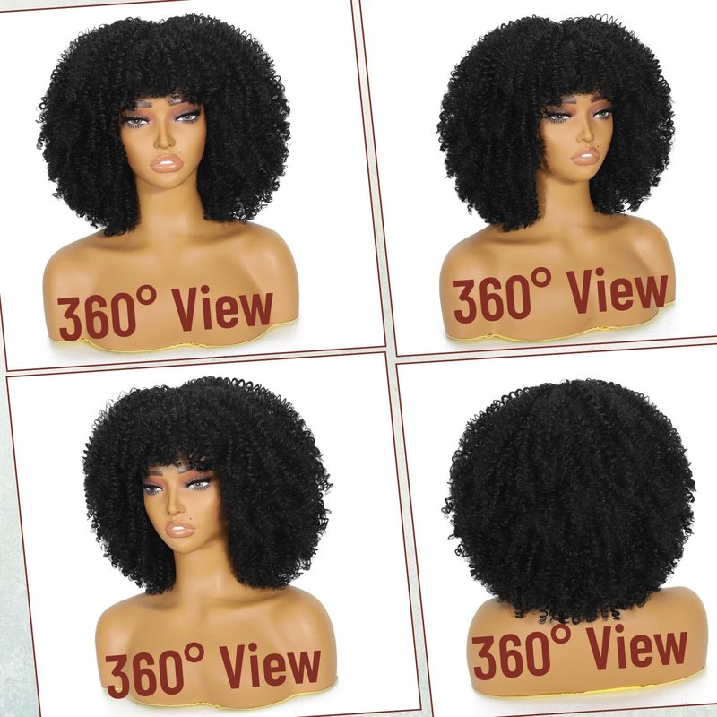 onyxrose Curly Afro Wig with Bangs Kinky Curly Wigs for Black Women Synthetic Wig with Bangs for Black Women for Daily Party（Ombre Purple）
