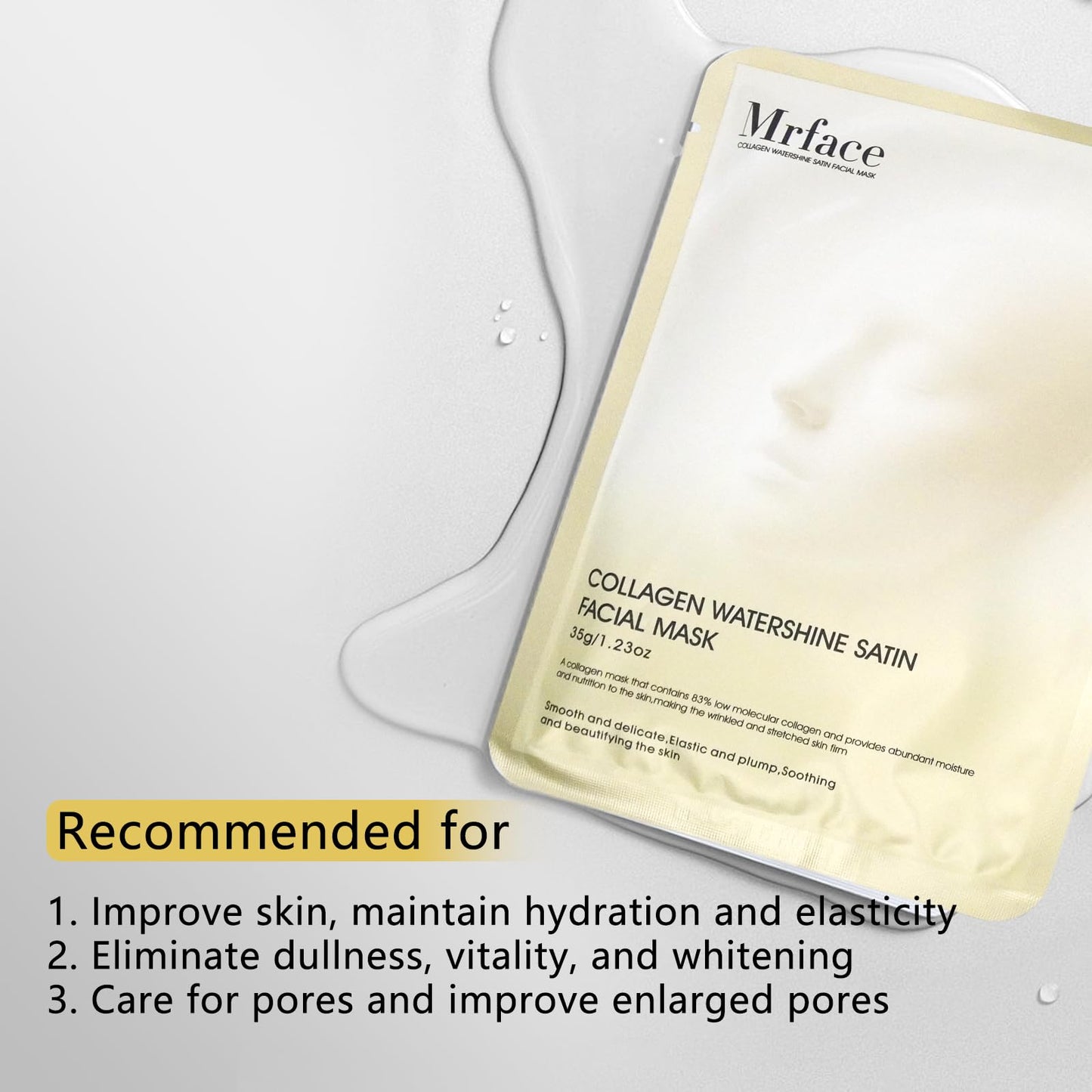Mrface Night Collagen Hydrogel Facial Mask, Which can Create Glass Glossy Skin, Reduce Acne, Shrink Pores and Tighten-Enhance Elasticity, Moisturize and Moisturize Korean Facial Mask 2pack 35g x 10ea