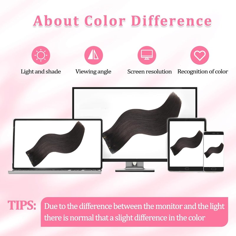 Real Human Hair Clip-In Extensions - Seamless Invisible 8Pcs Double Weft Dark Brown 14 Inch 80g