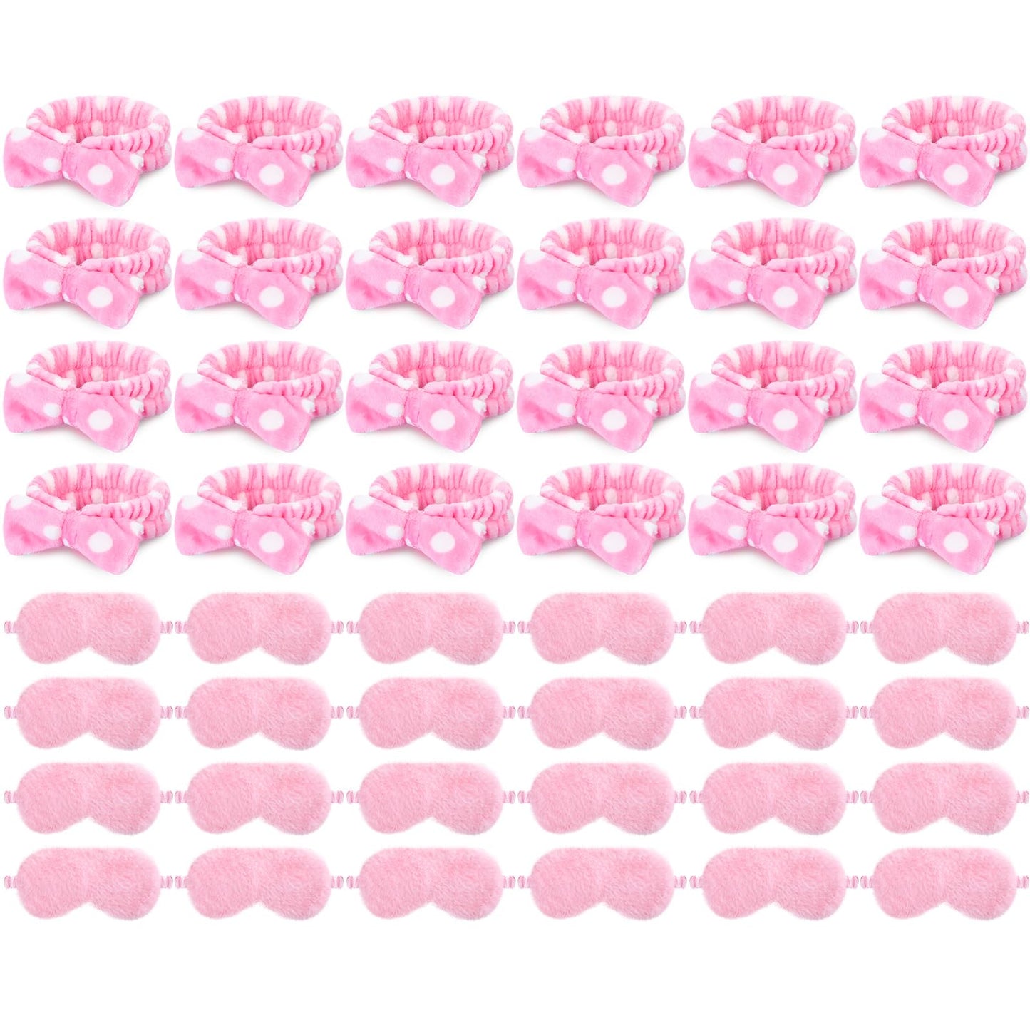 Maiteenly 24 Pieces Spa Sleepover Party Favors Supplies Include Spa Headband Sleep Eye Mask Bulk for Women Adult Slumber Wedding Birthday Bachelorette Party Supplies (Pink and Dot)