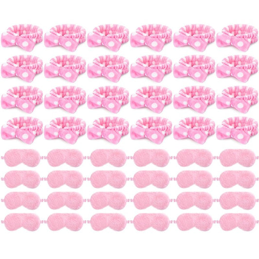 Maiteenly 24 Pieces Spa Sleepover Party Favors Supplies Include Spa Headband Sleep Eye Mask Bulk for Women Adult Slumber Wedding Birthday Bachelorette Party Supplies (Pink and Dot)