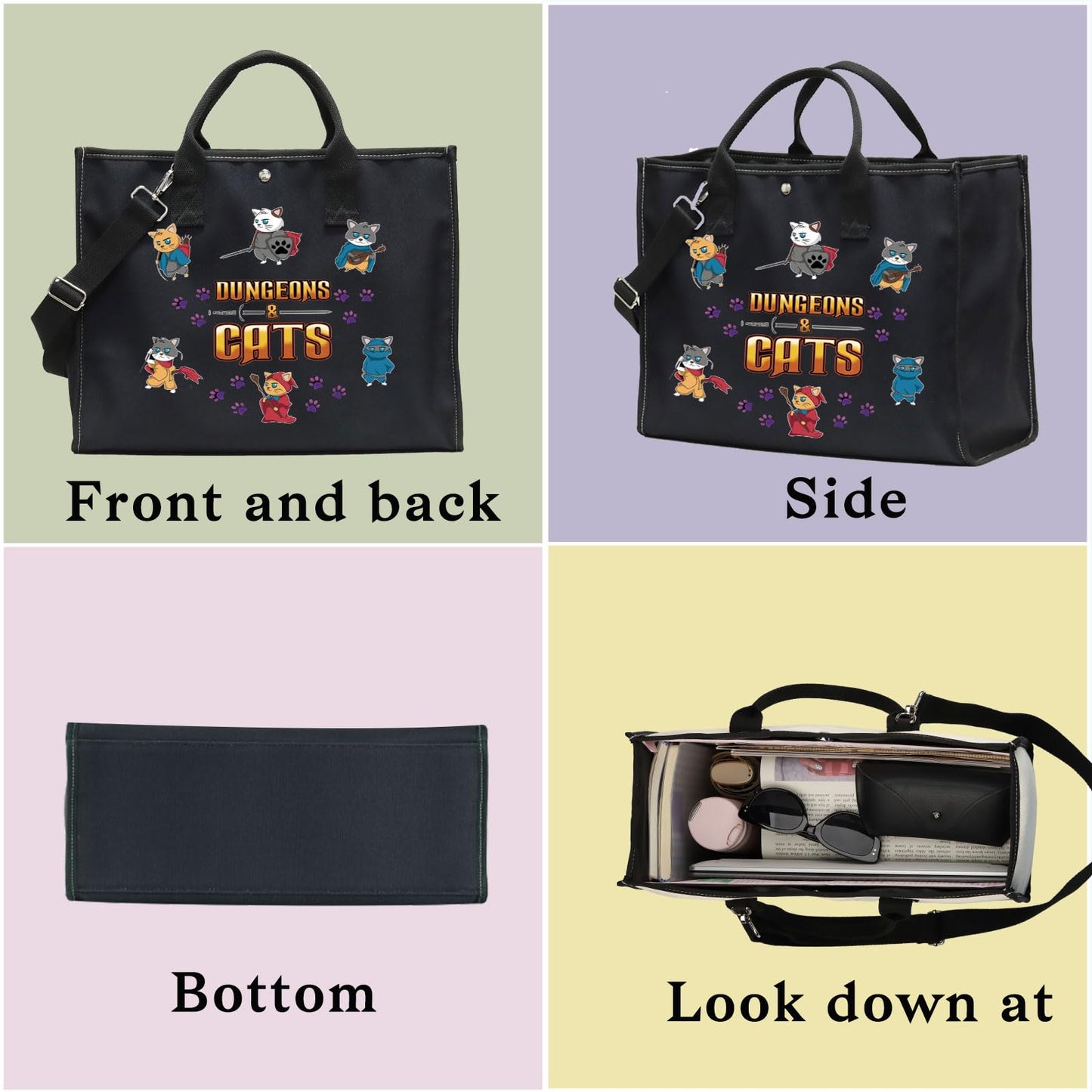 BWWKTOP Cats Cosmetic Makeup Bag Legends of Fantasy Gifts Dragon Master Zipper Pouch Bag Questers & Creatures Gamer Gifts (Dungeo & Cat BG)