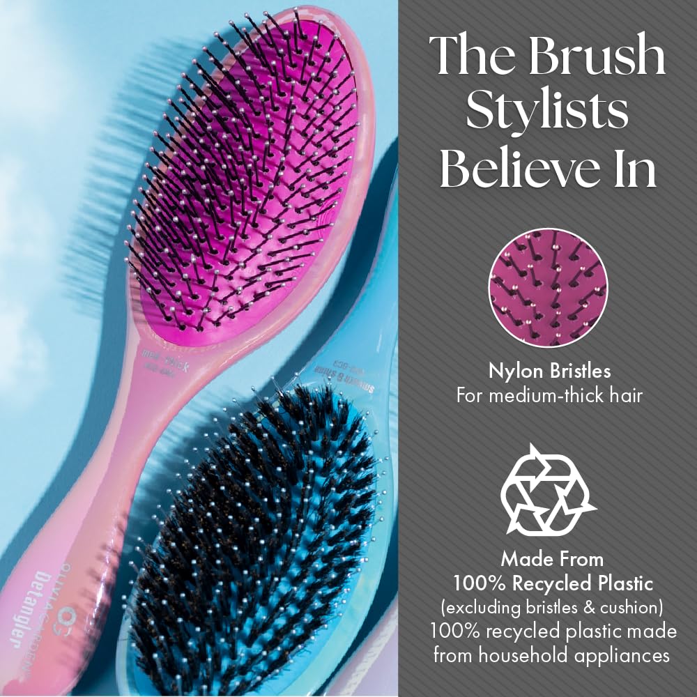 Olivia Garden Aurora Detangler Brush for Medium to Thick Hair - Detangling Brush for Women, Men, Kids – Opal Pink