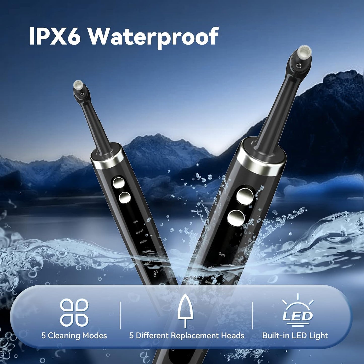 Rechargeable Tooth Polisher - 5 Replacement Heads & Cleaning Modes | USB Waterproof Stain Remover for Adults & Kids