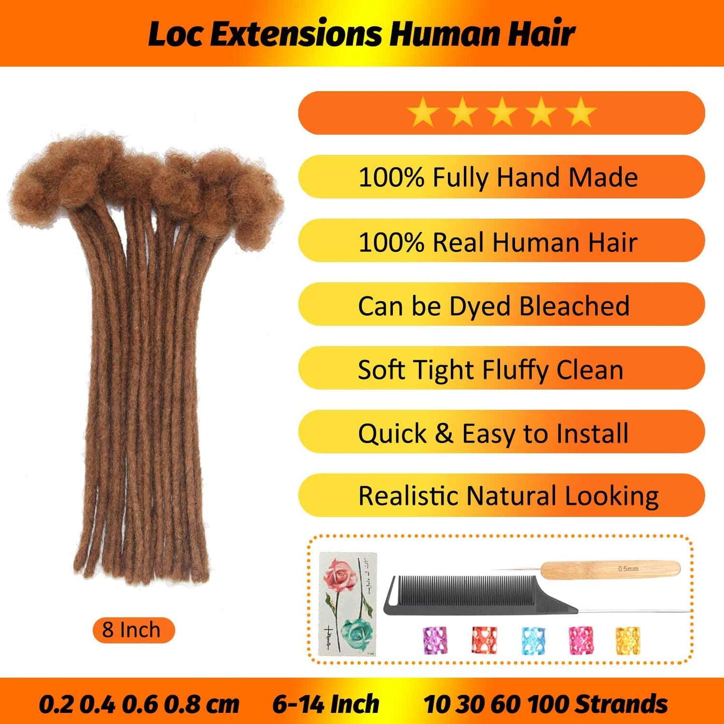 #30 Auburn Brown Loc Extensions Human Hair Dreads Extensions Dreadlock Extensions Human Hair Locs Extensions for Men Women Kids 0.4 cm 6 Inch 30 Strands Real Human Hair Locs Handmade Permanent Locs